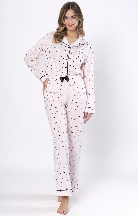 Pijamale dama Laveza Alka 1618 roz deschis – bumbac, maneci lungi, inchise cu nasturi