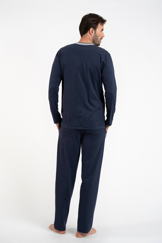 Zbyszek Pijama pentru bărbați cu mânecă lungă, pantaloni lungi Talian Fashion - albastru marin