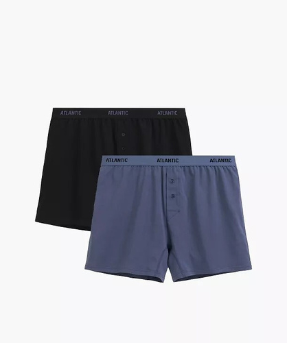 Boxeri bărbați Atlantic 2MBX-0255 A2 2-pack negru-denim – lejeri, 100% bumbac