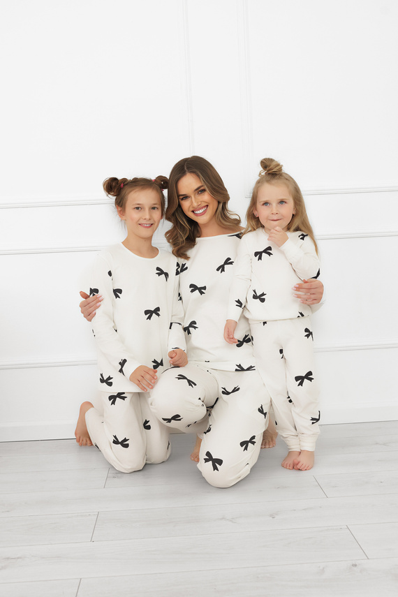 Pijama pentru fete Fiocca- ecru, bumbac, mânecă lungă și pantaloni Italian Fashion 