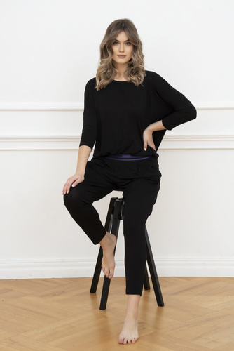 Stil Set cu mâneci 3/4 pentru femei, lungime.pantaloni de modă italiană negru