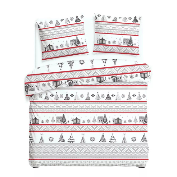 31514/1 Set de lenjerie de pat de Crăciun din flanel Flannellove Darymex gri roșu - set 100% bumbac, călduros și moale
