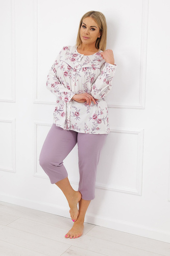 Italian Fashion Mariella pijama damă din bumbac, cu nasturi, pantaloni 3/4