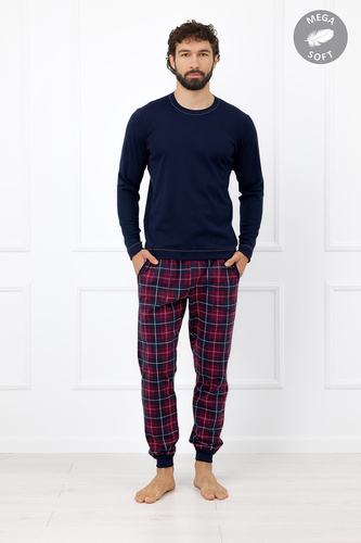 Italian Fashion Brajan pijama bărbați Mega Soft pantaloni lungi în carouri - bleumarin