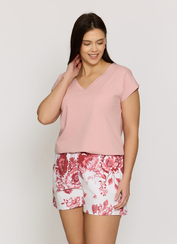Pijamale damă Mefemi by Nipplex Elara PC71 bumbac, de vară, pantaloni scurți, roz
