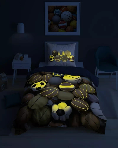 5552 A Fluo 95 Amestec de lenjerie de pat care strălucește în întuneric de mingi de sport | 100% bumbac | Pentru copii Detexpol