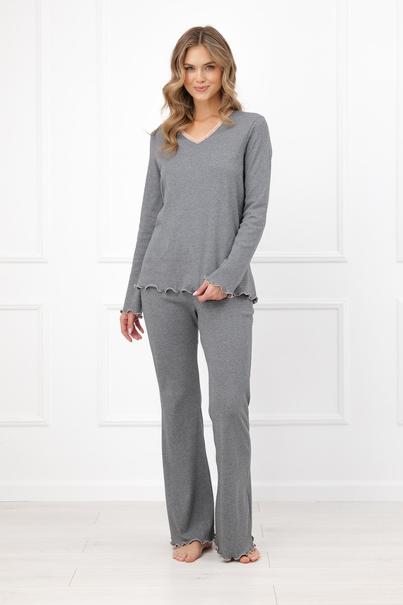 Pijamale damă Italian Fashion Jaśmina 100% bumbac dantelă pantaloni evazați
