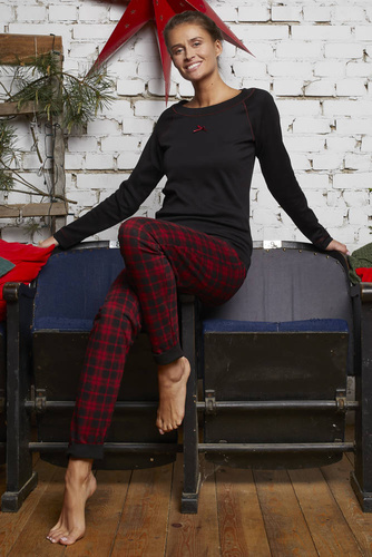 Ordesa Pijama de damă cu mânecă lungă, pantaloni lungi Italian Fashion - negru/print