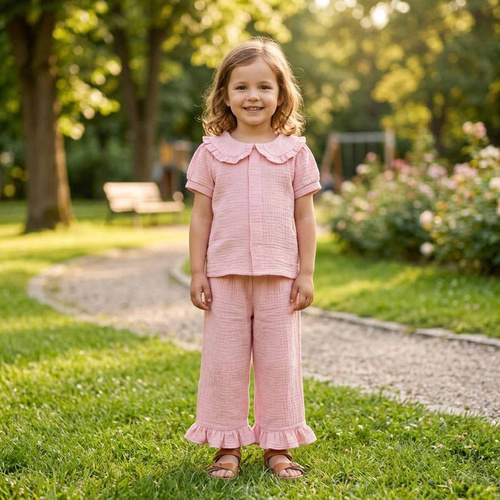 Pantaloni fete Nicol 224331 mușelin 100% bumbac largi de vară - roz