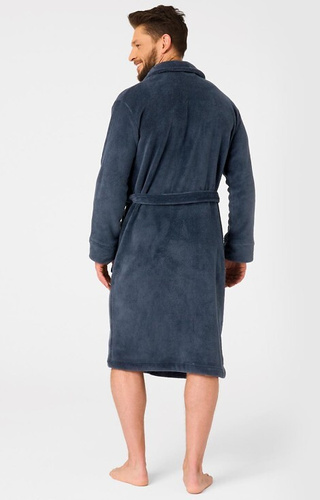 Halat de baie bleumarin pentru bărbați MGL 255 B25 - clasic, moale, cu legături în talie