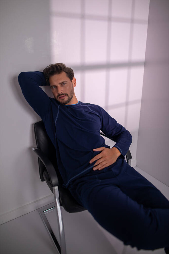 Salomon Pijama cu mânecă lungă pentru bărbați, pantaloni lungi Italian Fashion - albastru marin / albastru