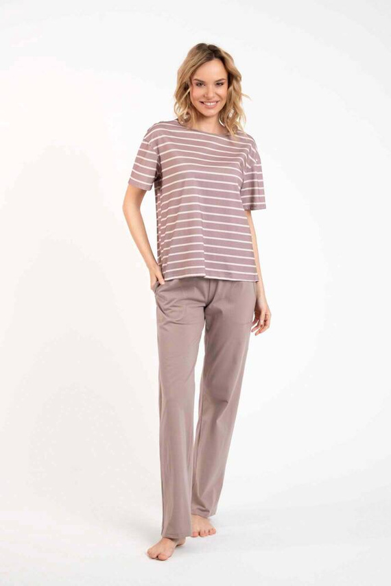 Betty Pijama de damă cu mânecă scurtă, pantaloni lungi Italian Fashion - cappuccino/print cappuccino