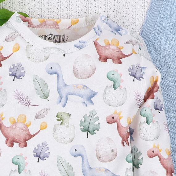 Body din bumbac organic ABN-5564 cu imprimeu dinozaur explorator, mânecă lungă