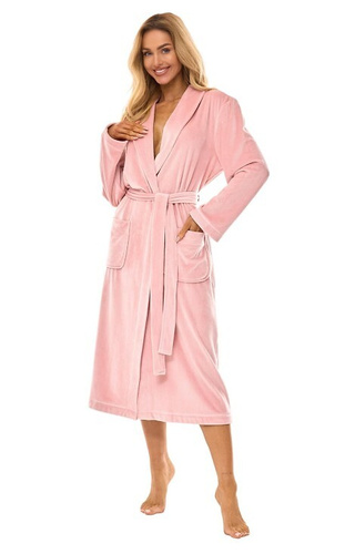 Halat de baie dama 2510 Aura L&L, lung roz pudrat - moale, calduros