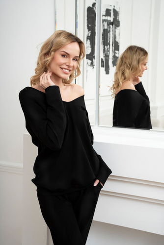 Karina Ladies set cu mânecă lungă, pantaloni Italian Fashion - negru