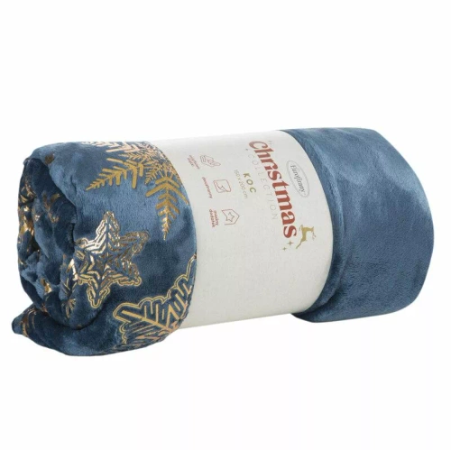 Pătură de Crăciun Joy 3 cu stele Eurofirany, bleumarin