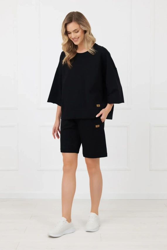 Pantaloni scurți damă Kaori Italian Fashion din bumbac cu buzunare - negru