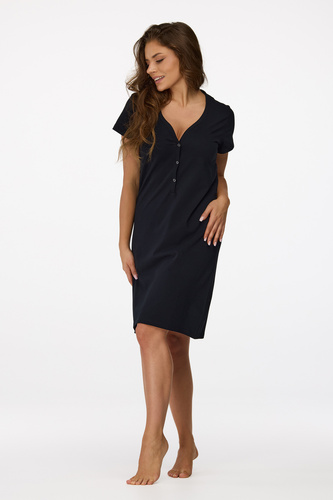 Cămașă de noapte Senizo Maternity nr. 17, neagră – 100% bumbac, mâneci scurte, capse pentru alăptare