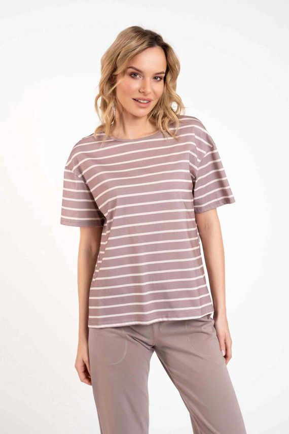 Betty Pijama de damă cu mânecă scurtă, pantaloni lungi Italian Fashion - cappuccino/print cappuccino