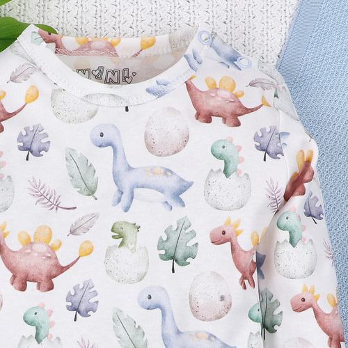 Body din bumbac organic ABN-5564 cu imprimeu dinozaur explorator, mânecă lungă