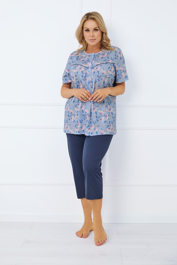 Facelia Pijama pentru femei cu mânecă scurtă, pantaloni 3/4 Italian Fashion - print/verde