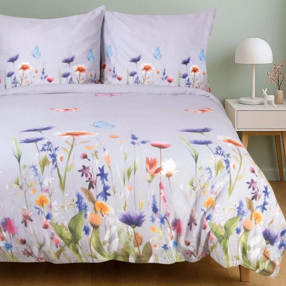 31512/2 Set de lenjerie de pat din flanel Flanellove Darymex gri flori colorate - set, 100% bumbac, călduros și moale