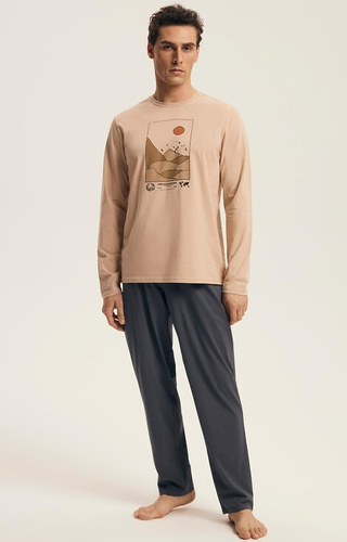 43474 Set de pijamale Luro Henderson Core pentru bărbați – bumbac, bluză cu imprimeu, pantaloni lungi