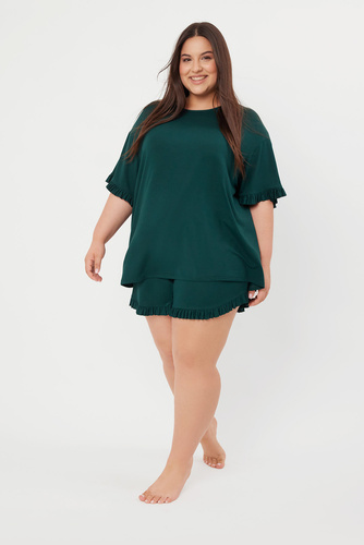 Stil Pijama cu mânecă scurtă pentru femei, pantaloni scurți Italian Fashion - verde