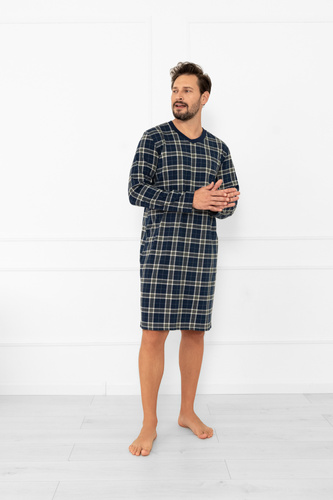 Cămașă de noapte pentru bărbați Andreas - bumbac, mânecă lungă, carouri Italian Fashion