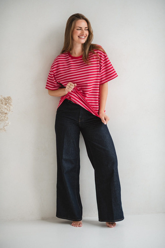 Tricou Mamahood Milk&Love pentru sarcină și alăptare, dungi roșii și roz – confortabil și elegant