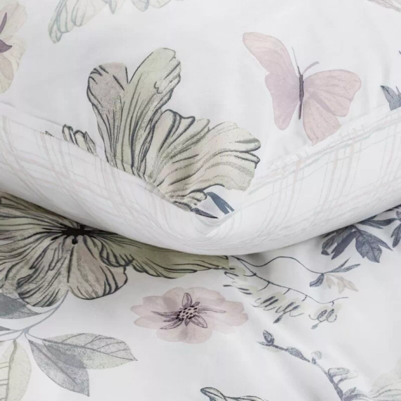 Spring 37 Flowers lenjerie de pat satin Euro perdele alb/verde