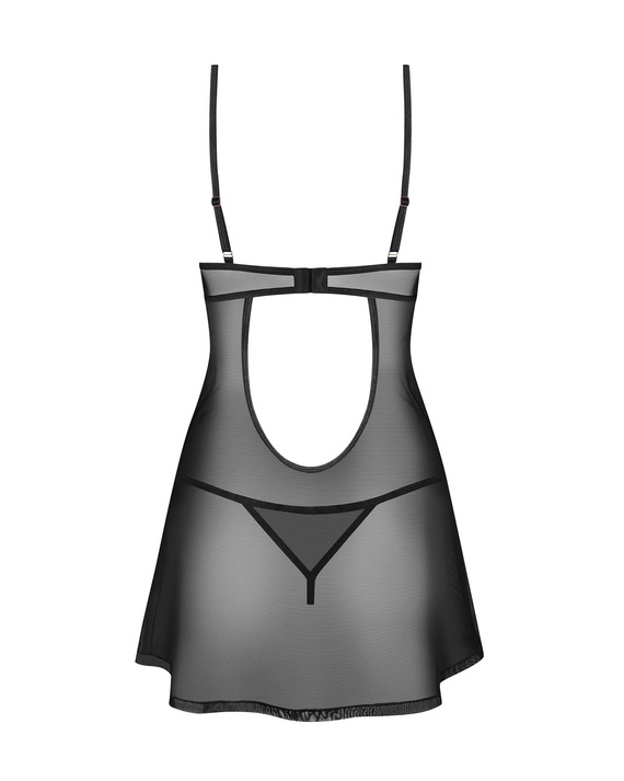 Euridia Chemise Obsessive neagră - cămașă de noapte elegantă cu armătură și tanga. Tricou de damă Chemise Obsessive - negru.