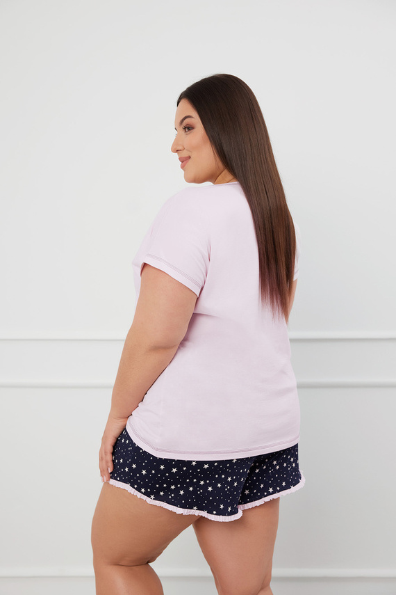 Pijama cu mânecă scurtă pentru femei Libra, pantaloni scurți Italian Fashion - roz/print 