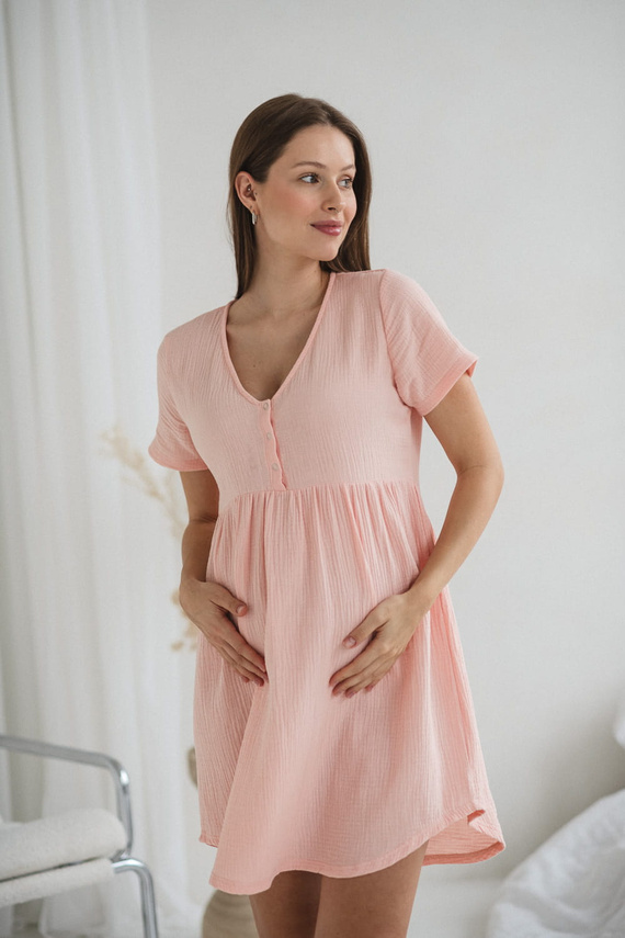 Cămașă de noapte de maternitate și alăptare de muselină Aurora Milk&Love somon