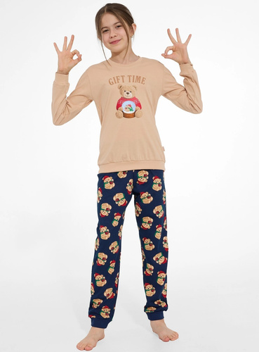Cornette Gift Time Christmas 594/204 592/204 Pijamale fete bej 100% bumbac