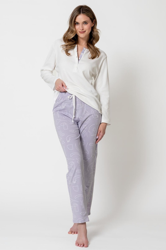 Pijamale damă Leveza 1783 Mira crem-lilia 100% bumbac