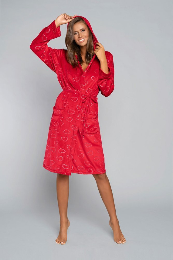 Elixir Halat de baie pentru femei cu buzunare Italian Fashion - roșu/print 