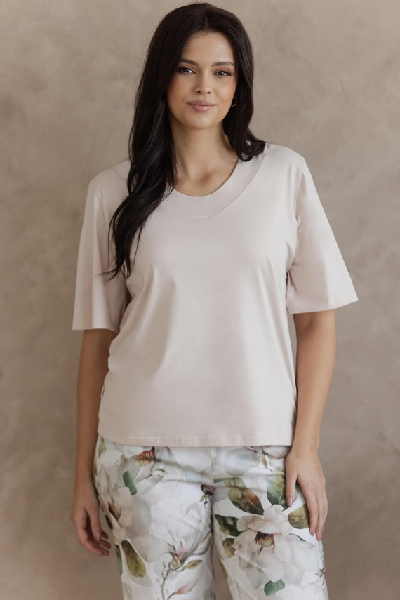 Pijama Afrodyta Taro – Pijamă de Damă din Bumbac cu Imprimeu Floral și Mâneci 7/8