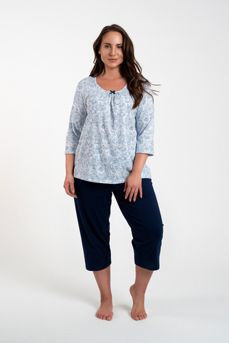 Pijama de damă Antonia mâneci 3/4, pantaloni 3/4 Modă italiană - imprimeu albastru/verde