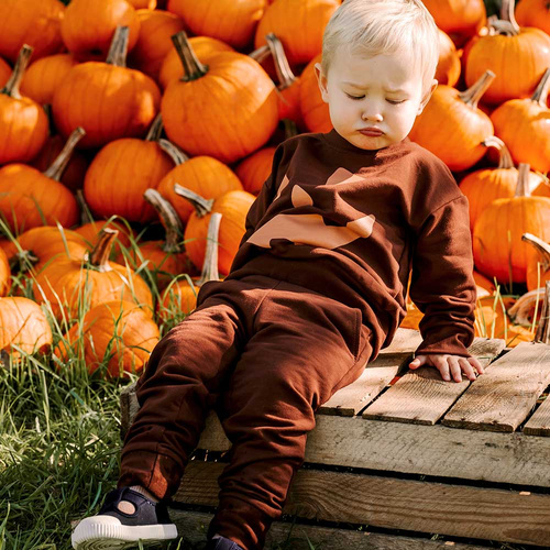 Trening pentru copii Eevi Halloween maro - set călduros, hanorac și pantaloni