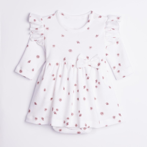 226159 Nicol Rochie-body pentru fete ecru cu mânecă lungă și imprimeu floral