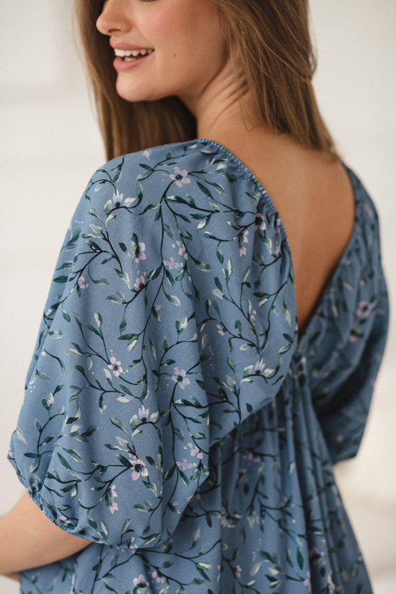 Rochie albastra de maternitate si alaptare Milk Sun Milk&Love cu flori