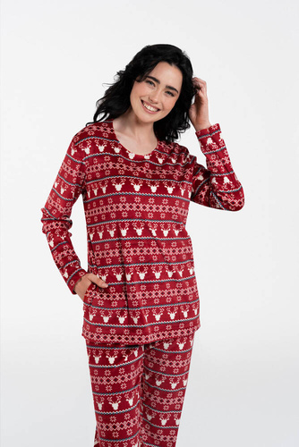 Islanda Fleece Femei Set Italian Fashion - burgundy print