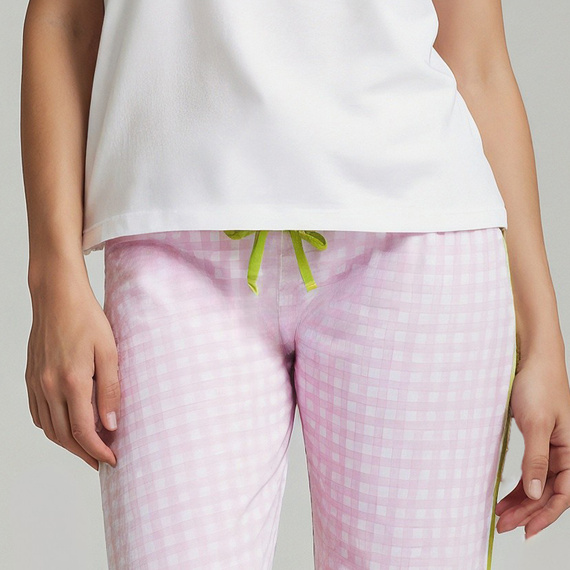 Pijamale dama Dana Sorbetto, roz - 100% bumbac, maneca scurta, pantaloni in carouri, set
