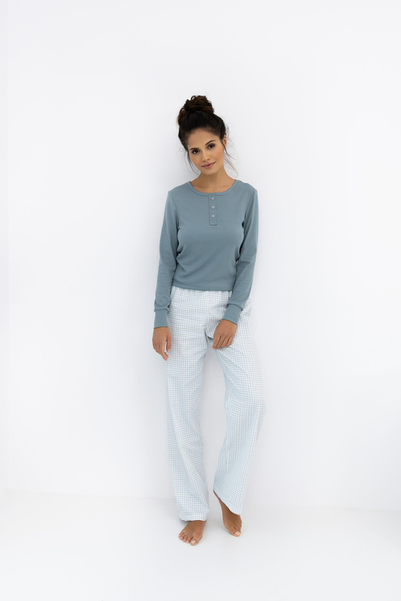 Janelle Sensis - Set de pijamale cu mânecă lungă și pantaloni în carouri pentru femei