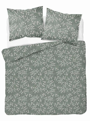 5217 A Lenjerie de pat din satin, frunze fine, salvie Detexpol