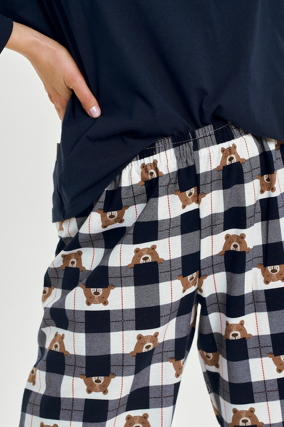 3441 Pijamale de damă Astrid din bumbac Taro bleumarin – mâneci lungi, pantaloni de flanel în carouri