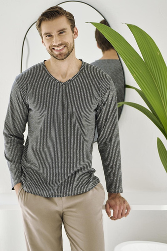 Pijamale bărbați Luca 3481 – bumbac, grafit, mâneci lungi