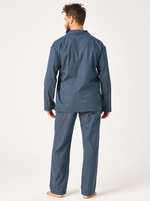 Pijamale bărbați Key MNS 432 jeans din flanel 100% bumbac, lungi cu nasturi