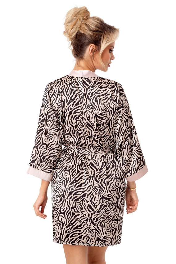 Rochie Sheila Donna bej - halat de dama satinat, elegant, cu curea